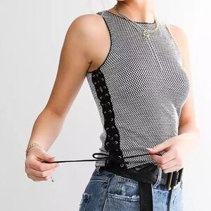 Buckle Gilded intent checkered lace up top Small